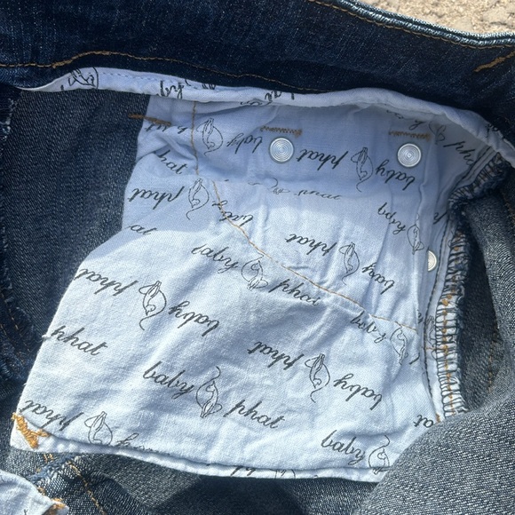 Baby Phat Jeans Flare Boot Cut Y2K Rhinestones Dark Wash Distressed Size 0 - Picture 14 of 15